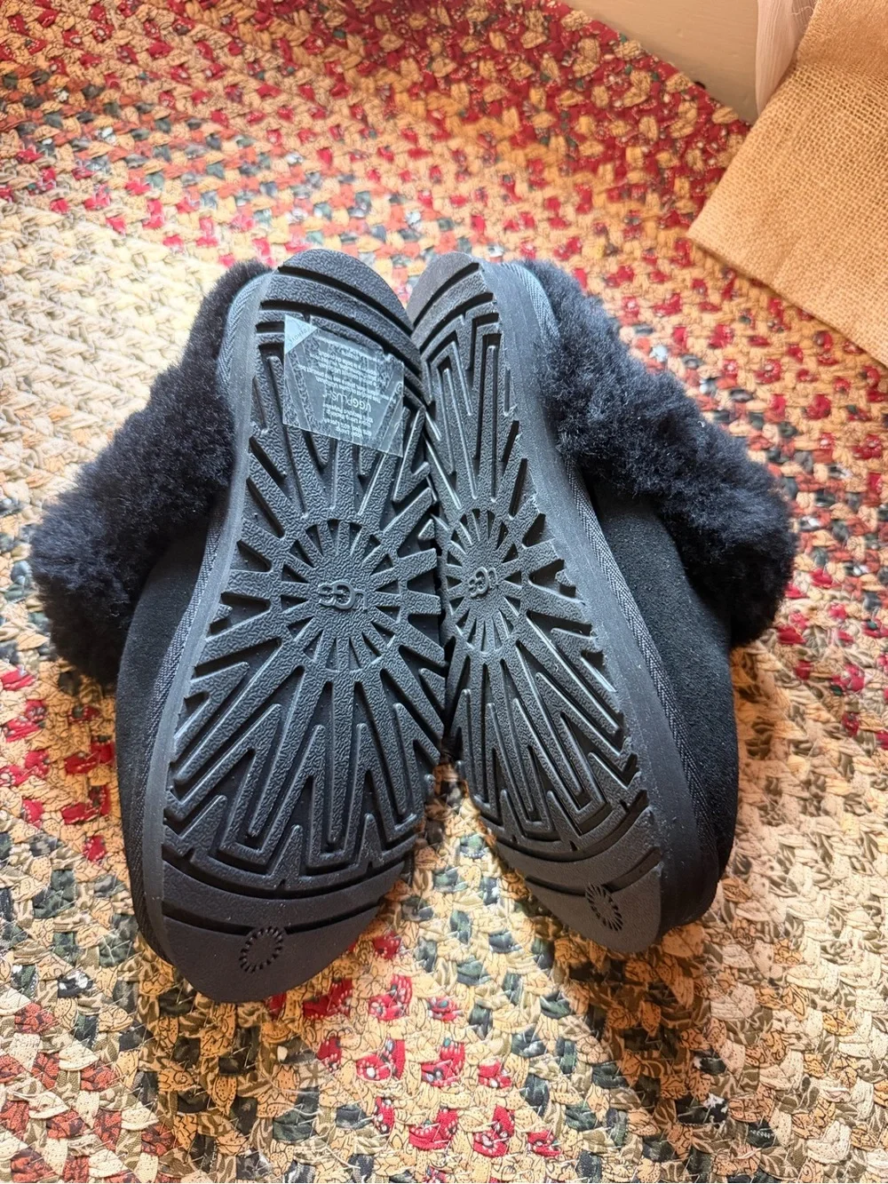 UGG Black Kids Shearling Cuff Slip-On Slippers BRAND NEW